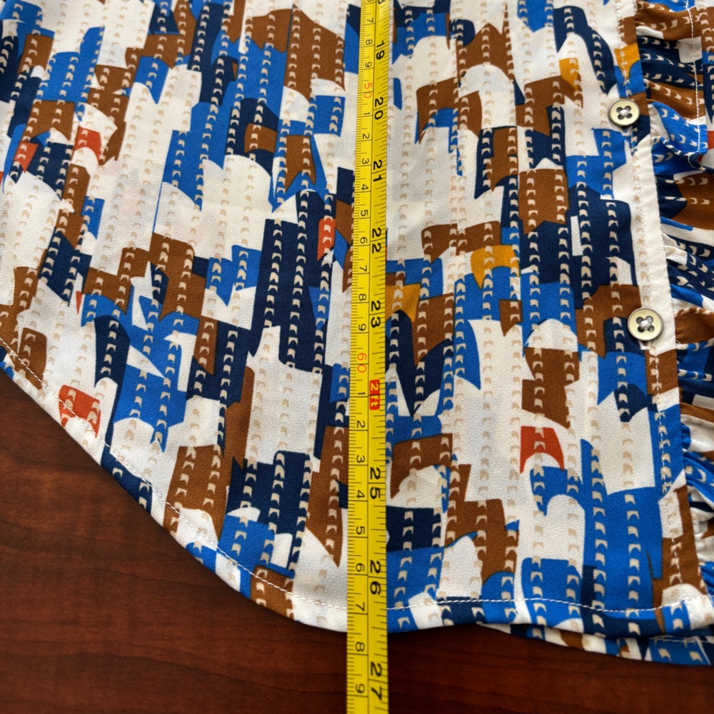 CAbi Jigsaw Top Blue and Brown Geometric Sleeveless Blouse - Picture 8 of 8